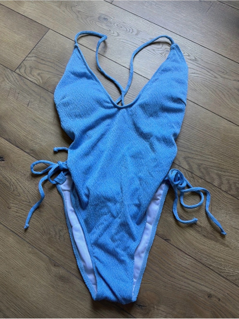 Fashion Nova Blue Textured One-Piece Swimsuit